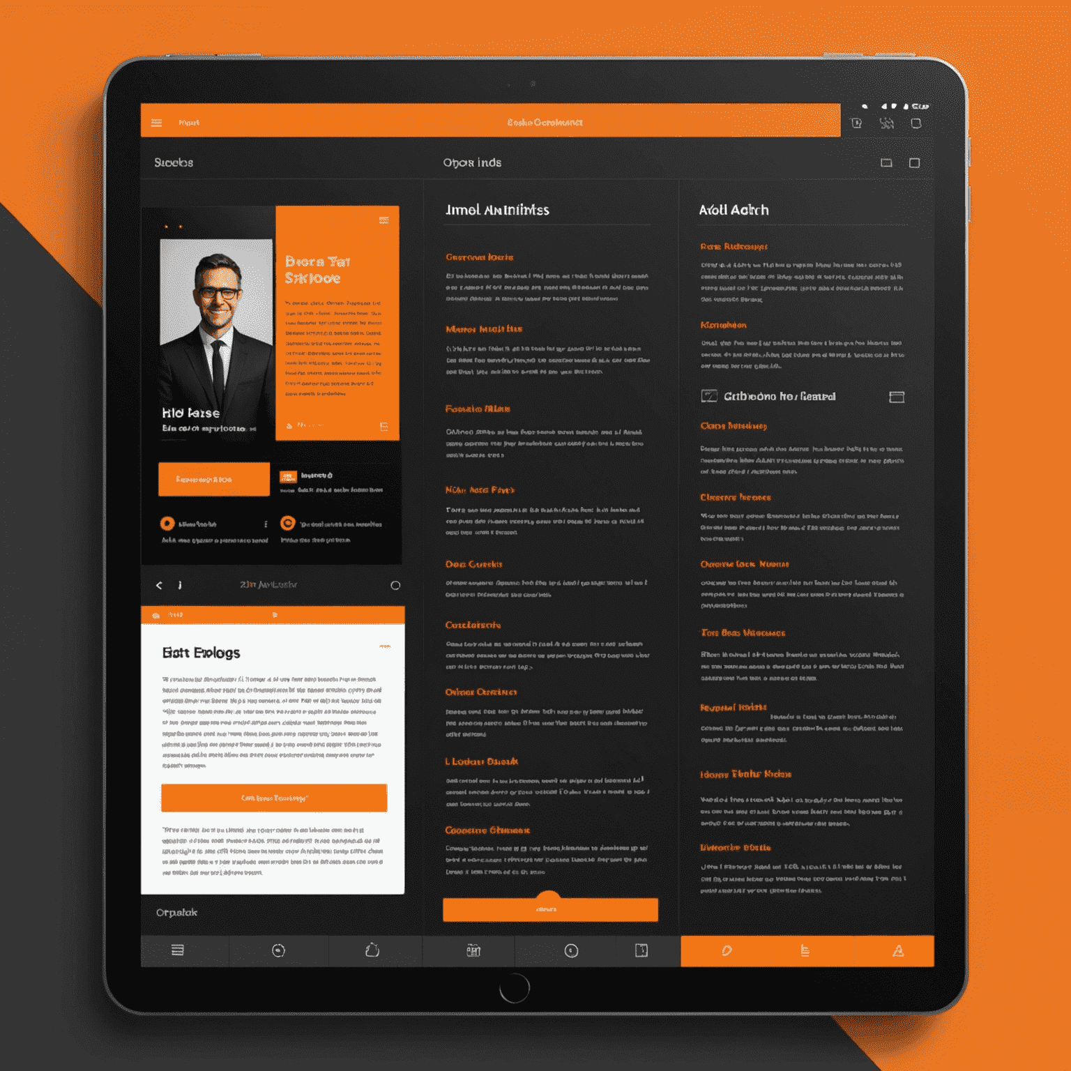 A sleek interface showcasing various customization options for e-book formatting, including font selection, color schemes, and layout adjustments. The image displays a split-screen view with a sample e-book page on one side and formatting controls on the other, all in a neon orange and black color scheme.