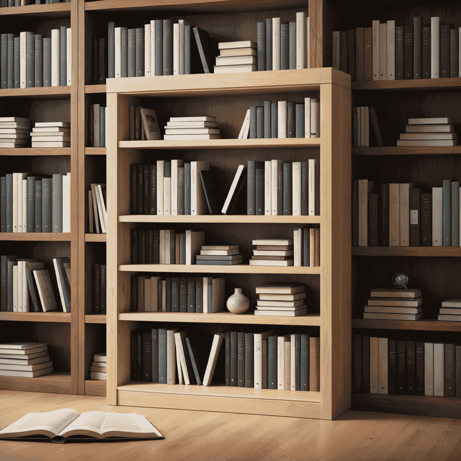 Digital bookshelf with organized e-books and management tools interface