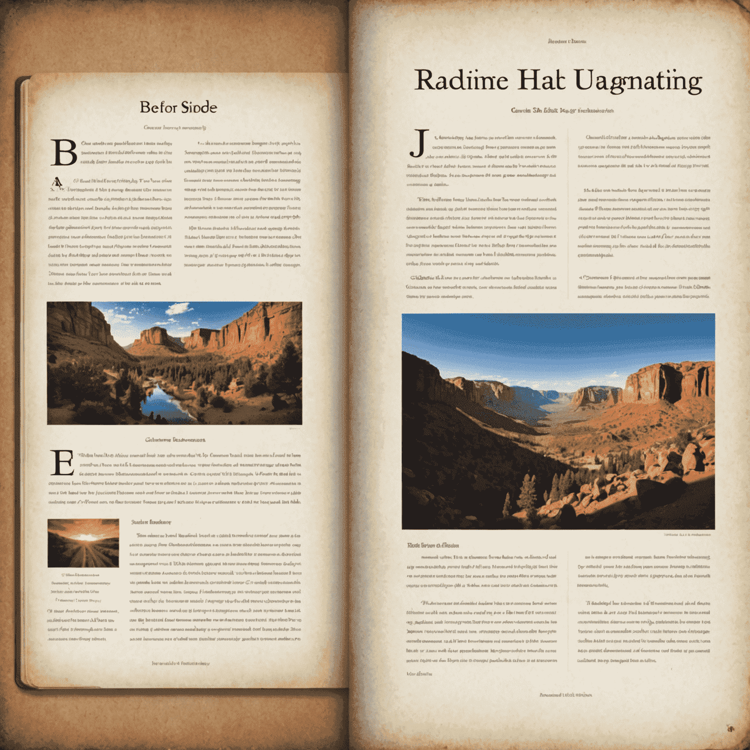 A side-by-side comparison of an e-book page before and after custom formatting. The 'before' side shows a standard, plain layout, while the 'after' side demonstrates a beautifully formatted page with custom fonts, optimized spacing, and a pleasing color scheme. The image emphasizes the dramatic improvement in readability and aesthetic appeal.
