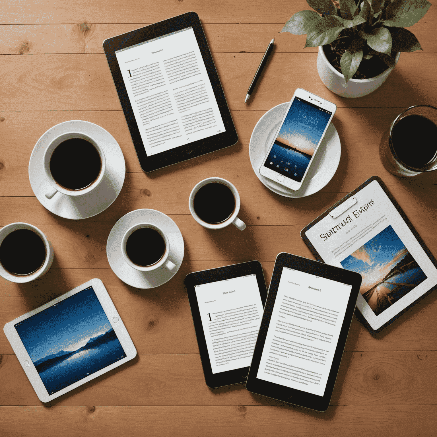 Multiple devices (smartphone, tablet, e-reader) syncing e-books wirelessly